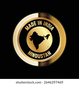 Mapa de India. Ilustración vectorial. Logotipo, icono y símbolo. Hindustan mapa sello de oro. 