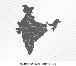 Map of India, vector illustration on transparent background. Items are placed on separate layers and editable.