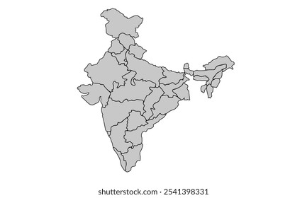 Map of India for website layouts,background,education, precise,customizable,Travel worldwide,map silhouette backdrop,earth geography, political,reports.Vector illustration map.