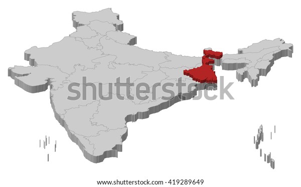 Map India West Bengal 3dillustration Stock Vector (Royalty Free ...