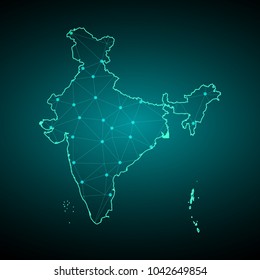 Map of India. Wire frame 3D mesh polygonal network line, design sphere, dot and structure. communications map of India. Vector Illustration EPS10.
