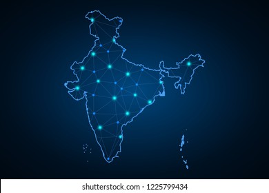 Map of India. Wire frame 3D mesh polygonal network line, design sphere, dot and structure. communications map of India. Vector Illustration EPS10.