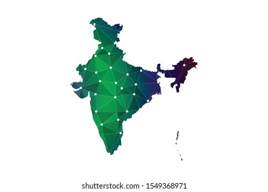 Map of India. Wire frame 3D mesh polygonal network line, design sphere, dot and structure. communications map of India. Vector Illustration EPS10.