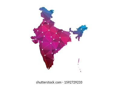 Map of India. Wire frame 3D mesh polygonal network line, design sphere, dot and structure. communications map of India. Vector Illustration EPS10.