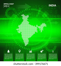 Map Of India,Abstract Green background, pixel vector illustration