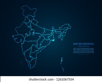 Map of india,Abstract mash line and point scales on dark background for your web site design map logo, app, ui,Travel. Vector illustration eps 10.