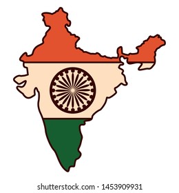 map with indian flag independence day vector illustration design