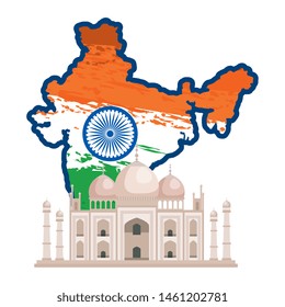 map with indian flag and taj mahal building