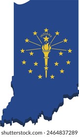 Map of Indiana in colors of the state flag (flat design,cut out)