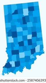 Map of Indiana with counties. Just a simple state border map with county division. Light blue color palette. Blank State of Indiana shape with administrative division. Vector illustration.