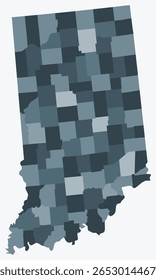 Map of Indiana with counties. Just a simple state border map with county division. Blue grey color palette. Blank State of Indiana shape with administrative division. Vector illustration.