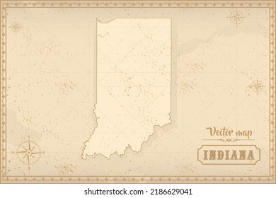 Map of Indiana in the old style, brown graphics in retro fantasy style