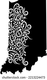 Map Of Indiana Outline Vector With Flowers Isolated