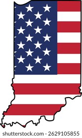 Map of Indiana State Design with USA Flag