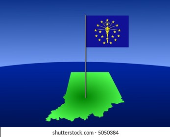 map of Indiana and their flag on pole illustration