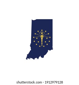 Map of Indiana with us state name and flag