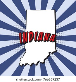 map of indiana u.s. state in pop art style with dotted shadows and radial lines in shape of rays