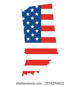 Map of Indiana with USA flag. USA map