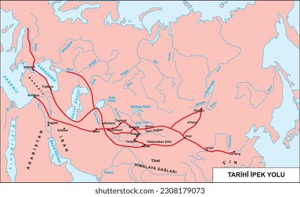 Map indicating the Silk Road borders