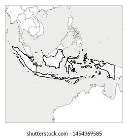 Map of Indonesia black thick outline highlighted with neighbor countries.
