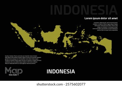 Map of Indonesia featuring yellow geographic lines, isolated on a black background. Perfect for various design projects.