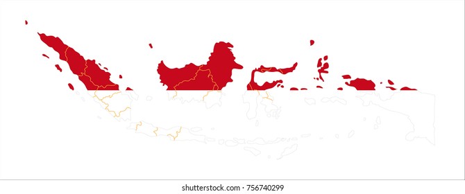 Map Of Indonesia With Flag Isolated On White Background.
