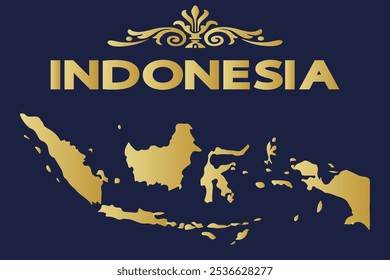Mapa de Indonésia vetor azul dourado