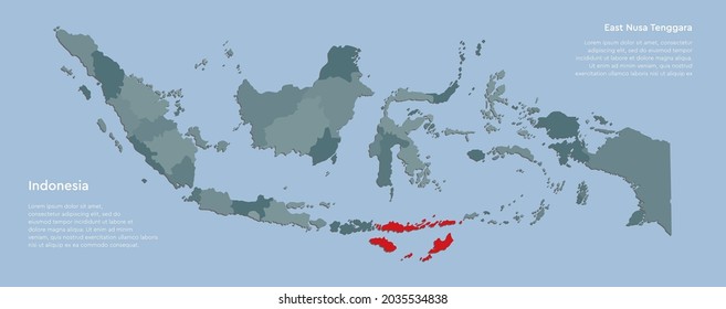 Map Indonesia - high detailed illustration map divided on states. Blank USA country isolated on white background. Vector template region East Nusa Tenggara for website, pattern, infographic