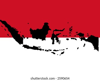 map of Indonesia and Indonesian flag illustration