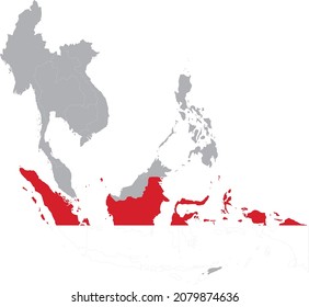 Mapa de Indonesia con bandera nacional dentro del mapa gris de la región sudeste de Asia