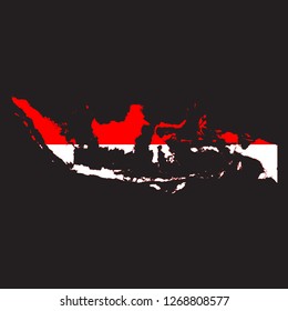 Map of Indonesia with an official flag. Illustration on black background