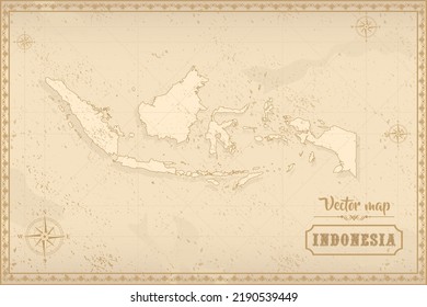 Map of Indonesia in the old style, brown graphics in retro fantasy style