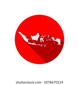 Mapa de Indonesia en círculo rojo con una larga sombra