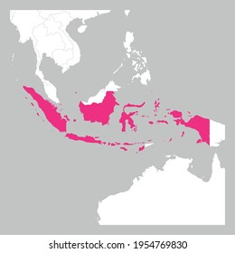 Map of Indonesia pink highlighted with neighbor countries