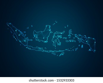 Map of Indonesia Point scales on dark background. Wire frame 3D mesh polygonal network line, design sphere, dot and structure. Vector illustration eps 10.