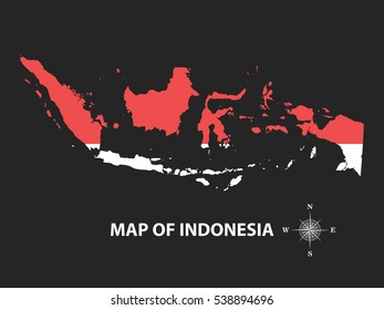 Map of Indonesia with red and white flag color on black background
