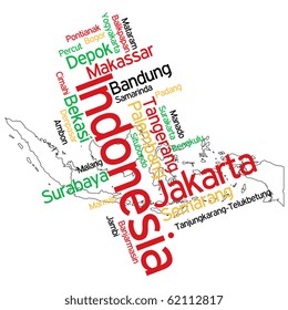 Map of Indonesia and text design with major cities