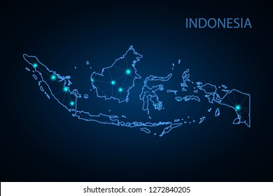 Map of Indonesia. Wire frame 3D mesh polygonal network line, design sphere, dot and structure. communications map of Indonesia. Vector Illustration EPS10. - Vector