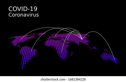 Mapa del coronavirus infectado difundido en el mundo, ilustración vectorial