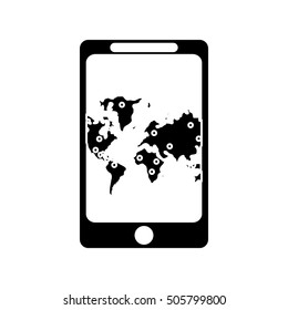 Map inside smartphone of travel concept