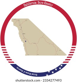 Map of Inyo County in California, USA arranged in a circle.