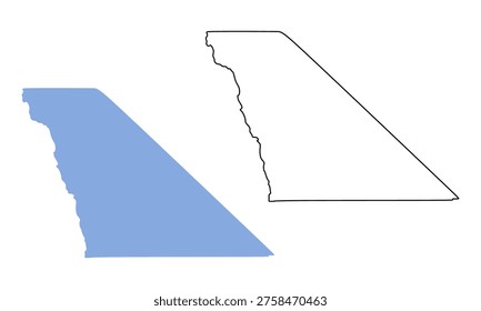 Map of Inyo County (California, USA) on white background. Map in different styles of outline and blue silhouette
