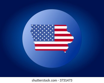map of Iowa and American flag globe illustration