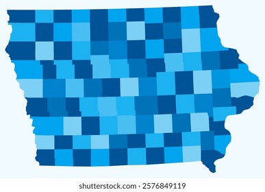 Map of Iowa with counties. Just a simple state border map with county division. Light blue color palette. Plain State of Iowa shape with administrative division. Vector illustration.