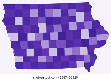 Map of Iowa with counties. Just a simple state border map with county division. Deep purple color palette. Blank State of Iowa shape with administrative division. Vector illustration.