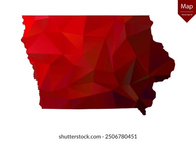 Map of Iowa - Red Geometric Rumpled Triangular , Polygonal Design. Vector illustration eps 10.