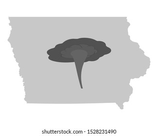Map of Iowa and tornado symbol