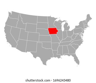 Map of Iowa in USA on white