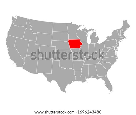 Map of Iowa in USA on white