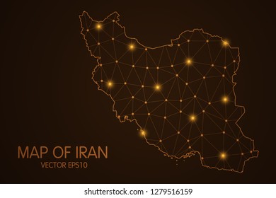 Map of Iran - Abstract mash line and point scales on dark background. 3D mesh polygonal network connections.Vector illustration eps 10. 